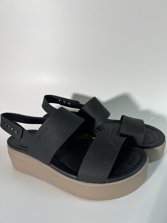 CROCS Shoes - Women's Crocs LiteRide Brooklyn Low Wedge Platform Sandals Size 10 Black Beige
